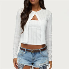 White Eyelet Jacquard Cami Top And Cardigan Two-Piece Set