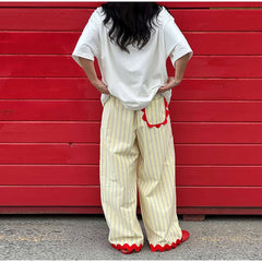 Striped Contrast Wave Cut  Wide Leg Pants