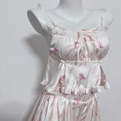 Bow Printed Crop Top with Shorts Loungewear Set