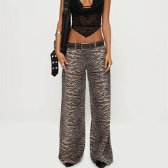 Leopard Print Wide-leg Straight Jeans Trousers