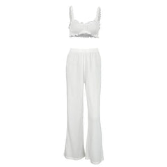 White Ruched Crop Bralette And Pants Loungewear Set