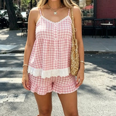 Pink Gingham Babydoll Top and Shorts Set