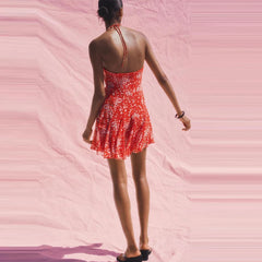 Red Printed Halter Strap Mini Dress