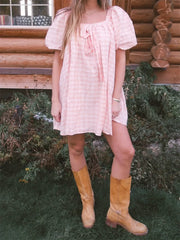 Plaid Bodydoll Puff Sleeve Mini Dress