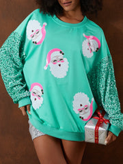 Christmas Glitter Patchwork Sequin Santa Sweatshirt