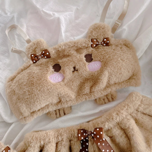 Plush Bear Bralette And Shorts Pj Set