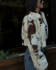 Animal Print Faux Fur Zip Short Coat