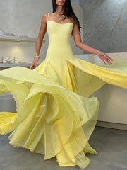 Yellow Flare Patchwork Long Dress