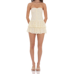 Lace Tube Ruffled A Line Mini Dress