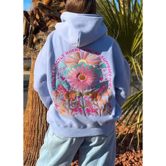 Embroidered Floral Letter Pattern Hooded Sweatshirt
