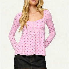 Polka Dot Peplum Long Sleeve Top