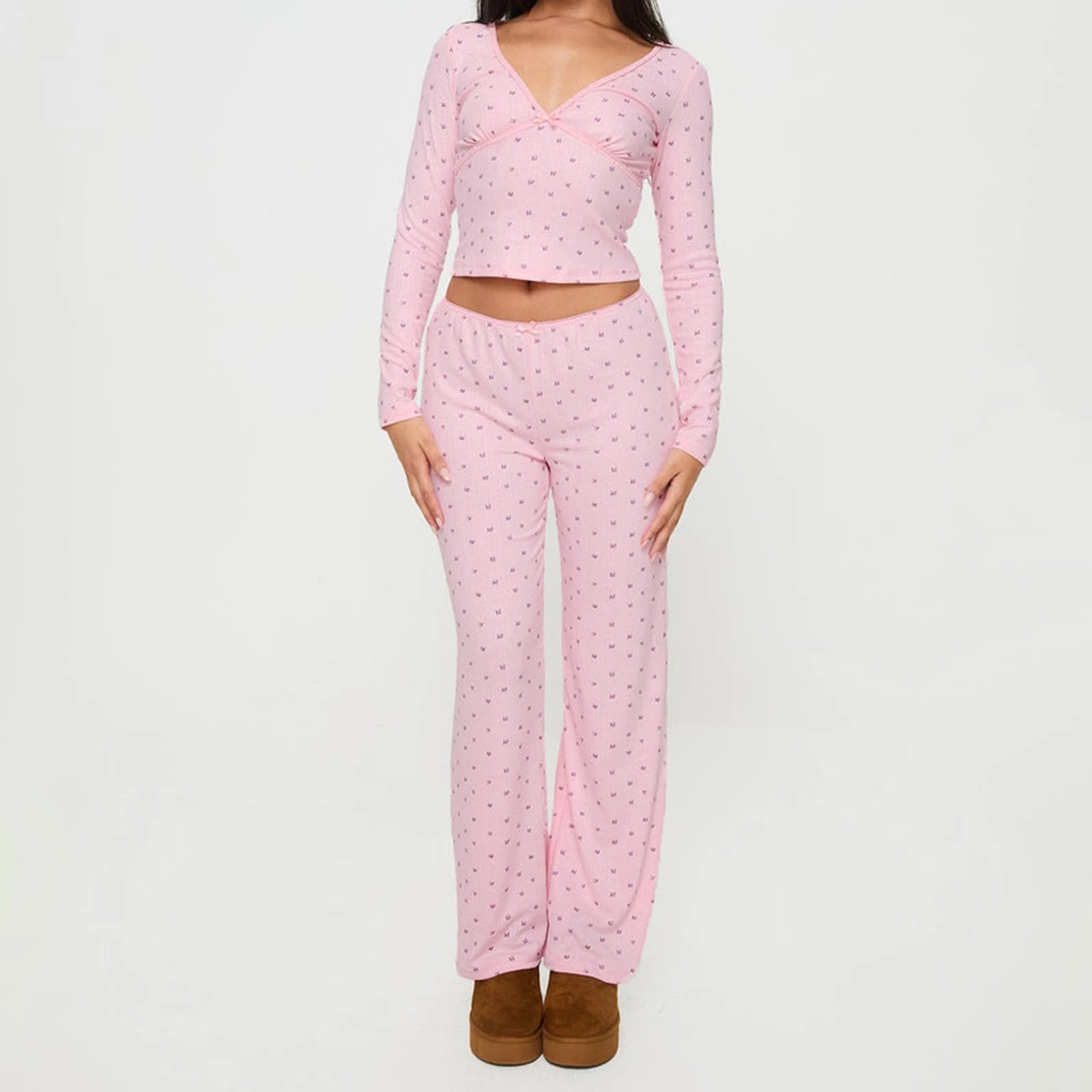 Pink pajama set with long-sleeve top and pants 
