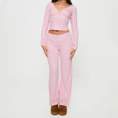 Pink pajama set with long-sleeve top and pants 