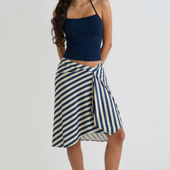Striped Irregular Hem Midi Skirt