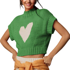 Heart Mock Neck Knit Tank Top