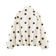 Polka Dot Printed Stand Collar Bomber Jacket