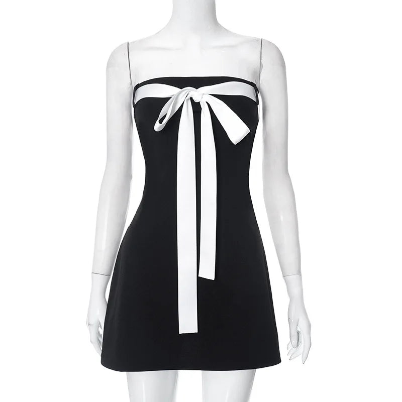 Black Tube White Bow Mini Dress