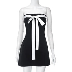 Black Tube White Bow Mini Dress - Free From Label