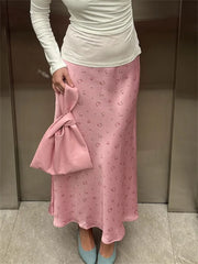 Satin Floral Midi Skirt