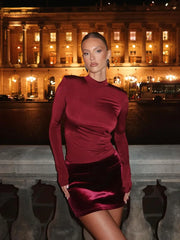 Red Velvet Long Sleeve Patchwork Mini Dress