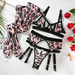 Pink Leopard Print Cut-Out Lingerie With Stocking - Free From Label