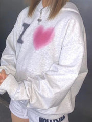 Grey Heart-Shaped Letter Print Hoodie