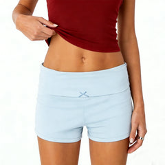 Bow Detail Fold Over Waist Low Rise Mini Shorts