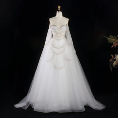Off-Shoulder Tulle Sequin Flower Petal Embroidered Gown