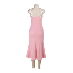 Pink Ribbed Contrast Trim Long Dress