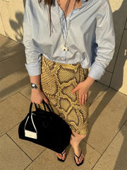 Snakeskin Printed High Waist Midi Skirt