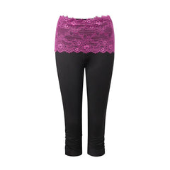 High Waist Capri Leggings With Pink Lace Waistband