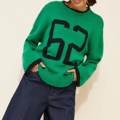 Number Embroidery Knit Sweater