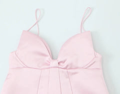 Pink Bow Satin Babydoll Mini Dress