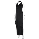 Black Halter Bandage Backless Slit Maxi Dress