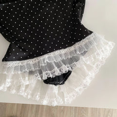Black Polka Dots Strapless Lace Corset