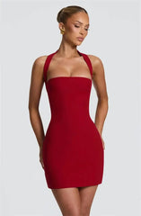 Halter Strap Solid Bodycon Mini Dress