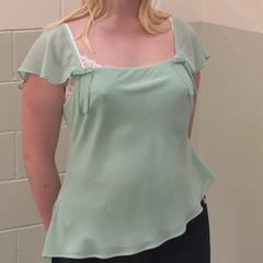 Ruffle Cap Sleeve Bow Tie Flowy Top