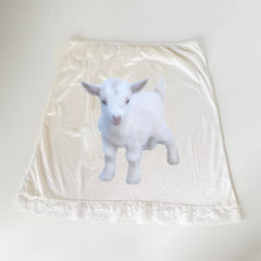 Mini Skirt with a printed image of a white baby goat