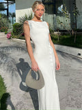 White Sheer Side Button Snap Maxi Dress