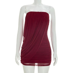 Strapless Folds Drape Mini Dress