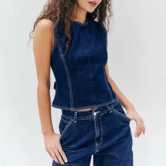 Open Back Denim Vest Top