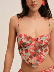 Cherry Print Spaghetti Strap Crop Top And Mini Skirt