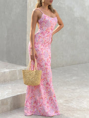 Pink Floral Prints Slip Maxi Dress