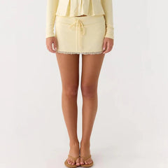 Drawstring Lace Trim Mini Skirt