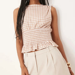 Plaid Smocked Tank Top