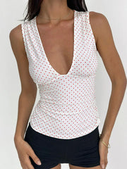 Polka Dot Sleeveless V-Neck Tank Top