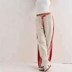 Side Striped Track Pants Y2K Drawstring Elastic Waist Wide Leg Sweatpants