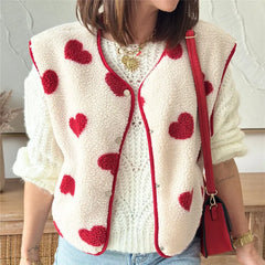 Heart Print Fuzzy Sleeveless Vest