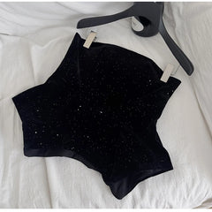 Black Strapless Top And 3D Rose Mini Skirt  Set