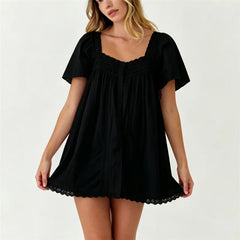 Square Neck Flutter Sleeve Eyelet Babydoll Mini Dress